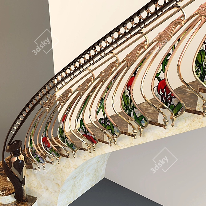 Golden Handrail Stairs 3D model image 2