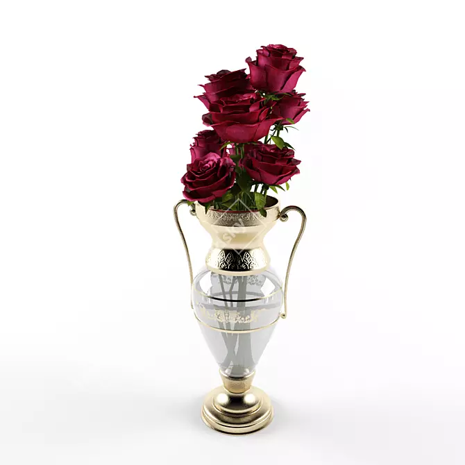 Elegant Vase of Roses 3D model image 1