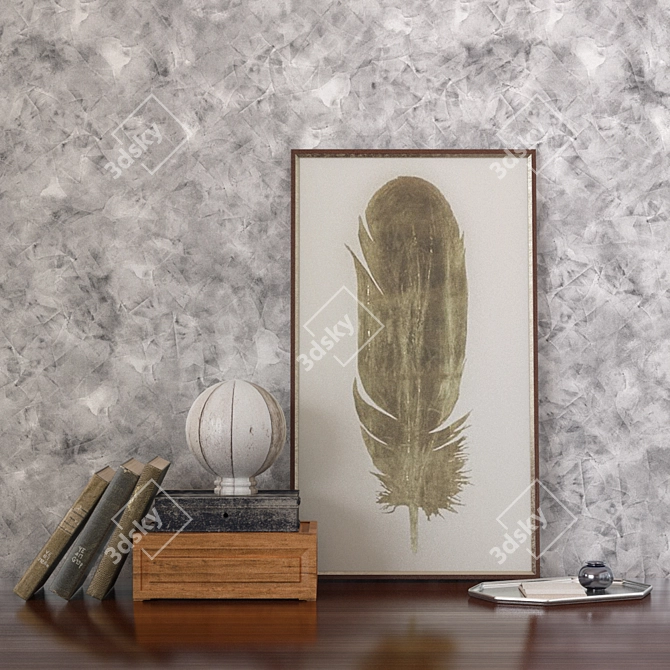 Golden Feather Wall Decor 3D model image 2