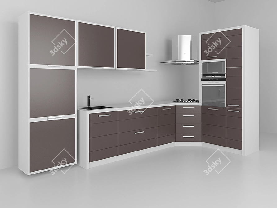 Sleek Kitchen with Modern Appliances 3D model image 1
