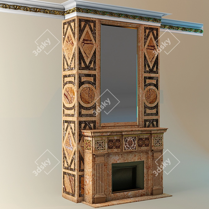 Elegant Marble Fireplace 3D model image 1