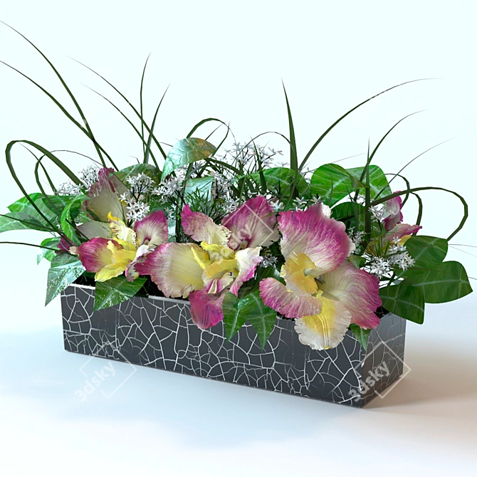 Elegant Blooms: Vase & Square Bouquet 3D model image 1