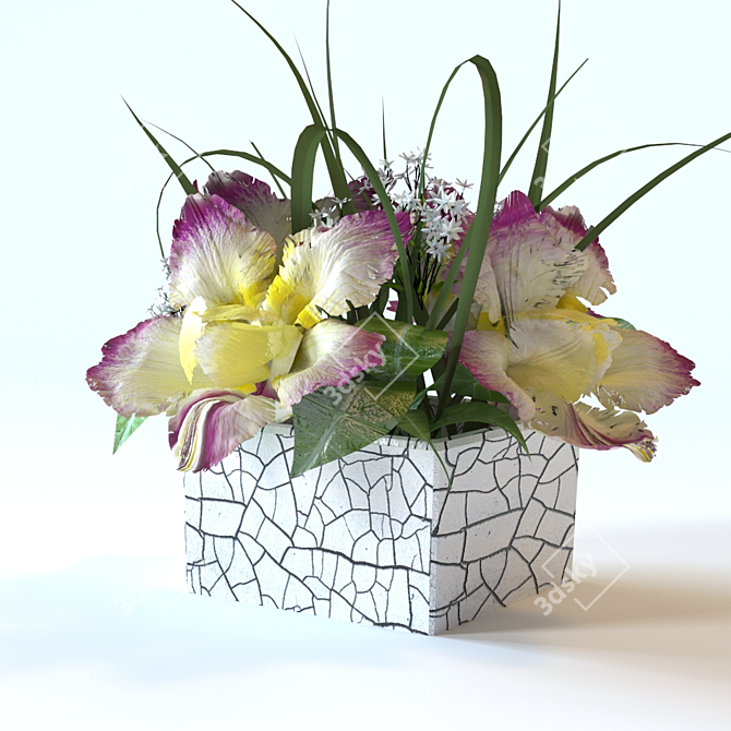 Square Vase with Beautiful Flowers 3D model image 1