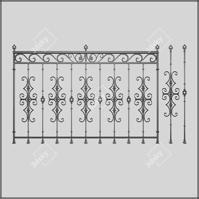 Elegant Wrought Iron Fence 3D model image 1