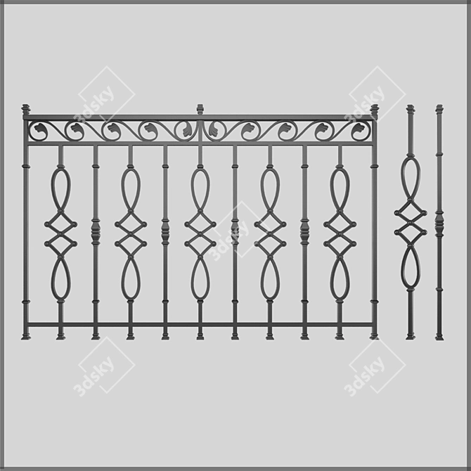 Elegant Wrought Iron Fence 3D model image 1