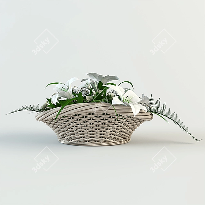 Basket Bouquet: Beautiful Blooms in a Woven Holder 3D model image 2