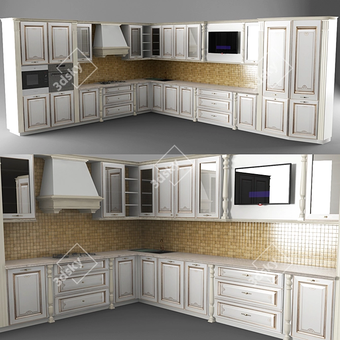 Timeless Corner Kitchen 3D model image 1