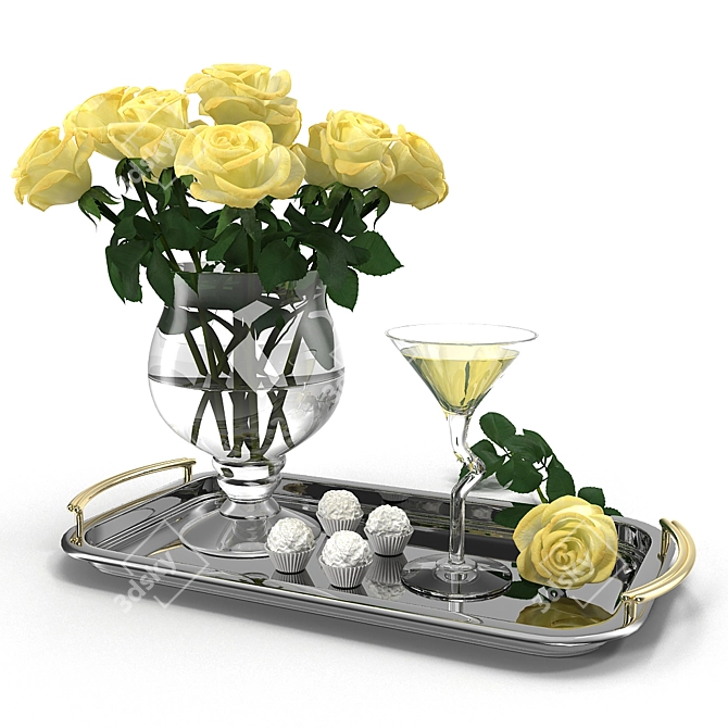 Elegant Rose Composition 3D model image 1