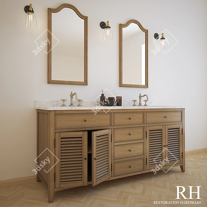 Restoration Hardware Shutter Collection Double Vanity Set 3D model image 1