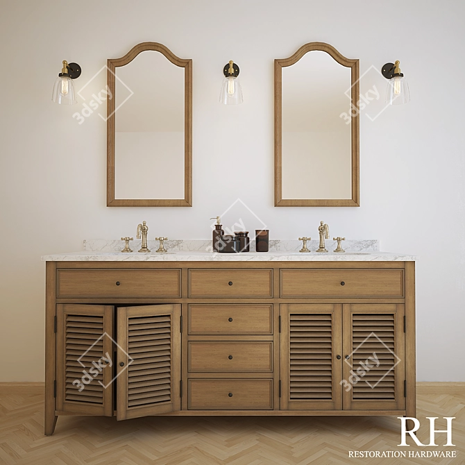 Restoration Hardware Shutter Collection Double Vanity Set 3D model image 2