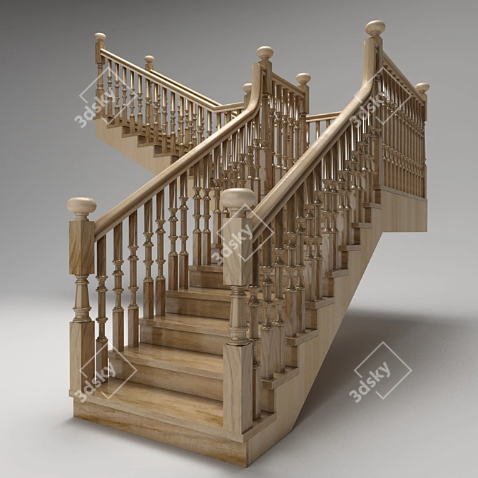 Classic Wooden Staircase 3D model image 2