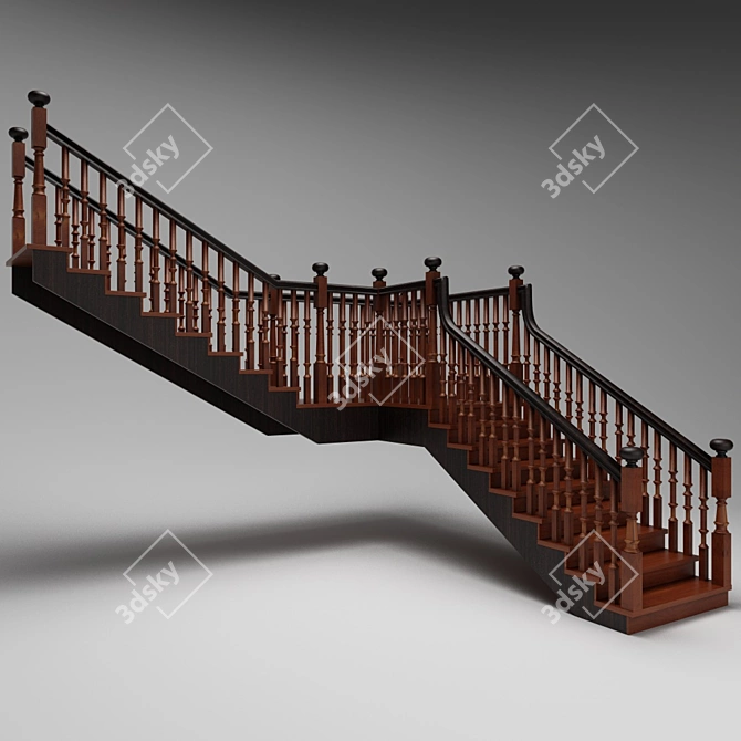 Classic Wooden Staircase 3D model image 3