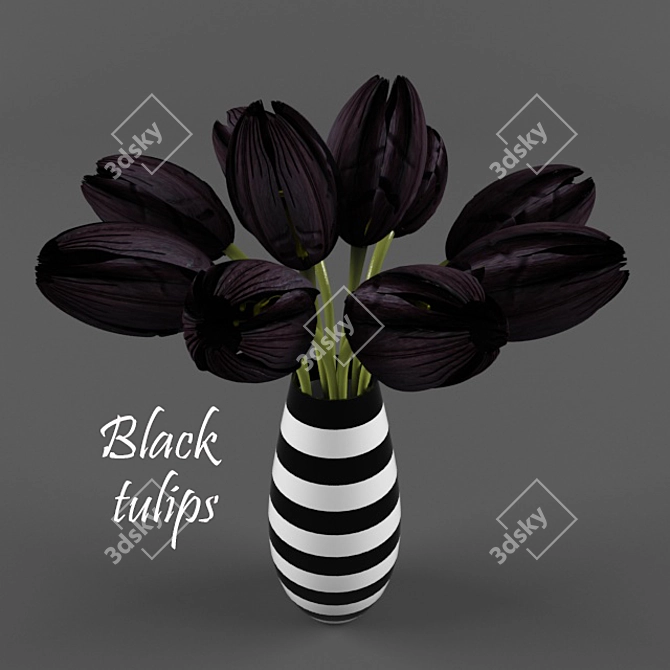 Midnight Blooms: alluring black tulips 3D model image 1