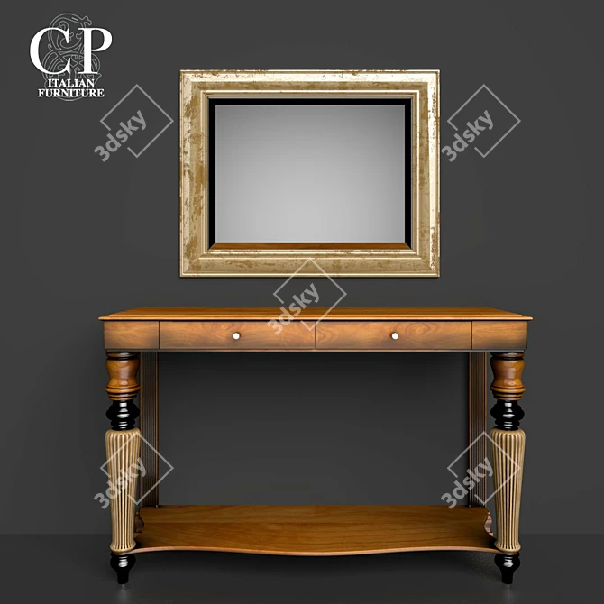 Italiano Console and Mirror Set: Elegant T24 Walnut Finish 3D model image 1