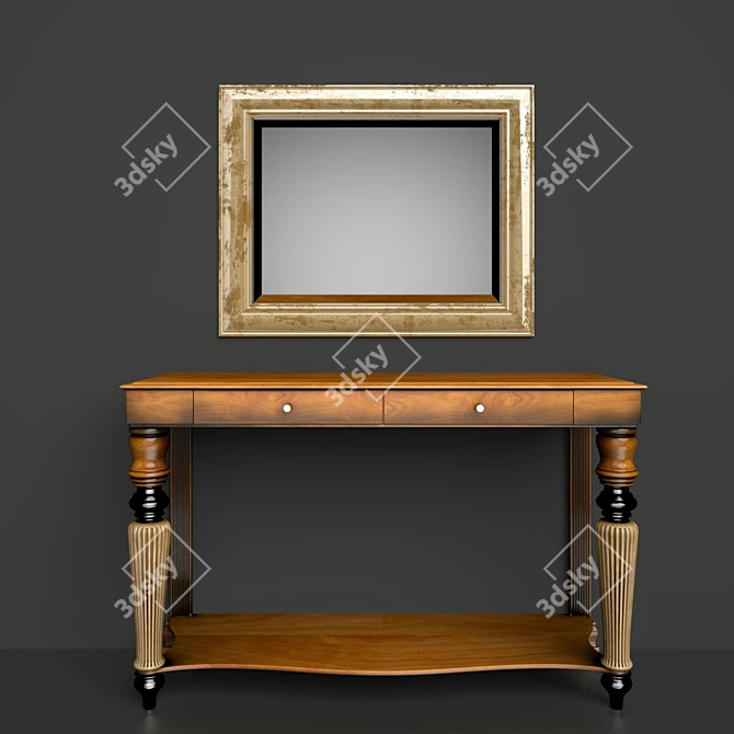 Italiano Console and Mirror Set: Elegant T24 Walnut Finish 3D model image 2