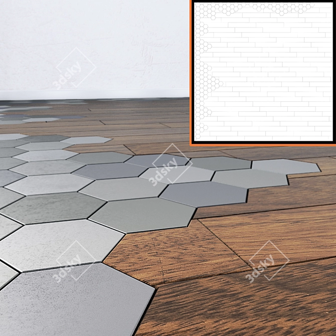 Honeycomb Metallic Parquet Flooring 3D model image 2