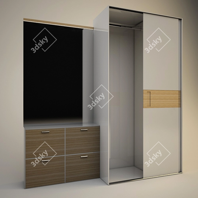 3-Piece Wardrobe Set with Mirror 3D model image 3