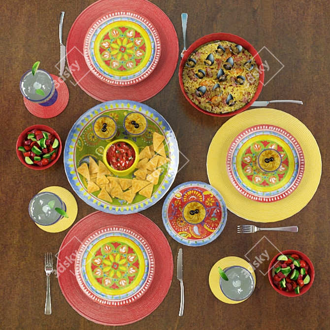 Vibrant Tableware Carnival Delights 3D model image 2