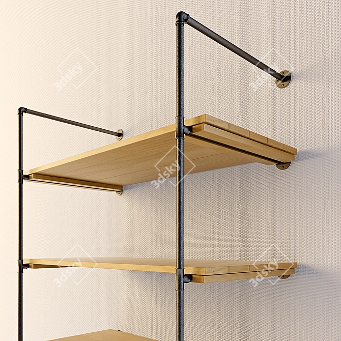 Rustic Pipe Wall Shelves 3D model image 2