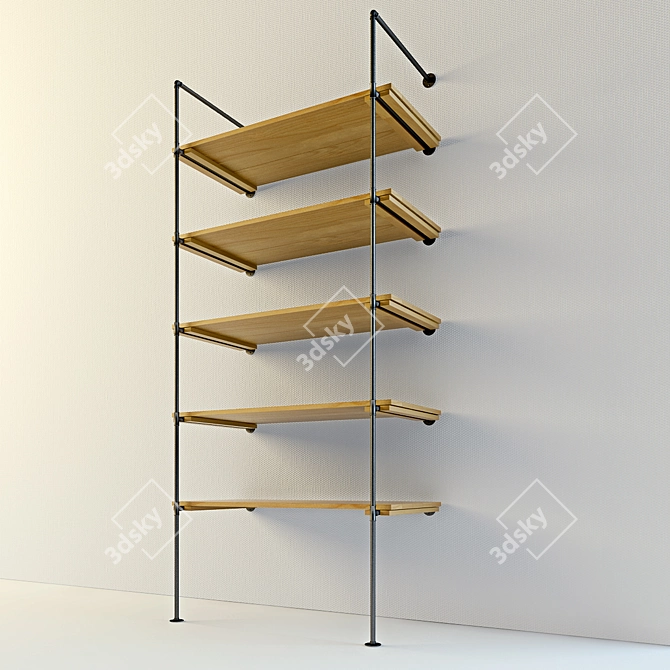 Rustic Pipe Wall Shelves 3D model image 1