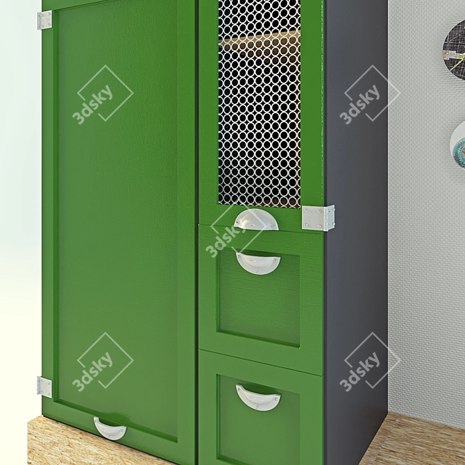 Rustic Metal & Wood Cupboard 3D model image 2