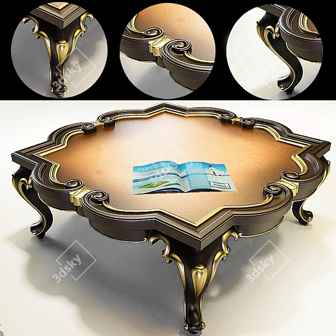 Title: Elegant Square Coffee Table with Carved Elements and Figure Legs 3D model image 1