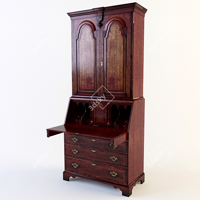 Classic Oak Secretary 3D model image 1