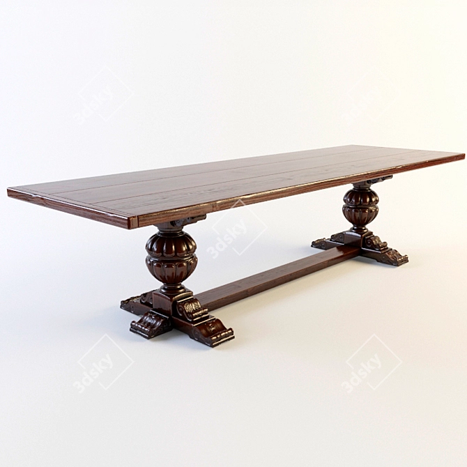 Classic Oak Dining Table 3D model image 1