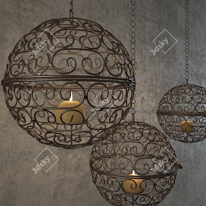 Eastern Charm Forged Pendant Lamp 3D model image 1