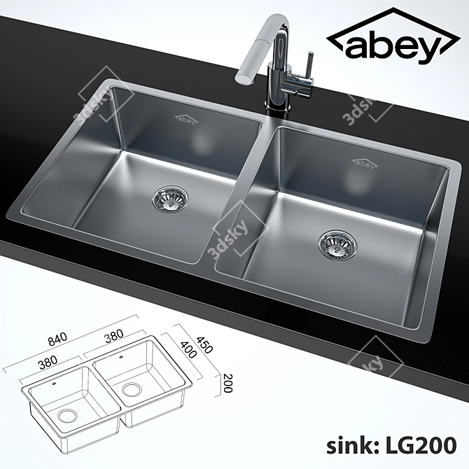 Double Sink + Ovale Mixer 3D model image 1