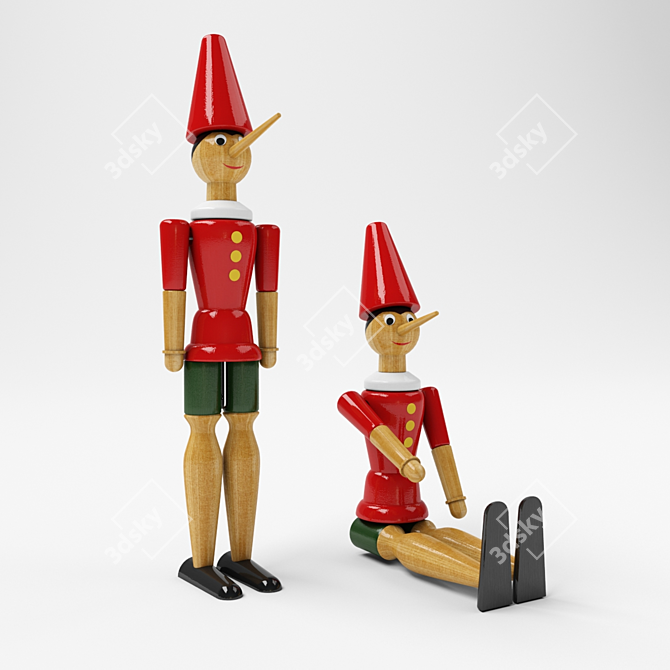 Italian Wooden Toy Pinocchio 3D model image 2