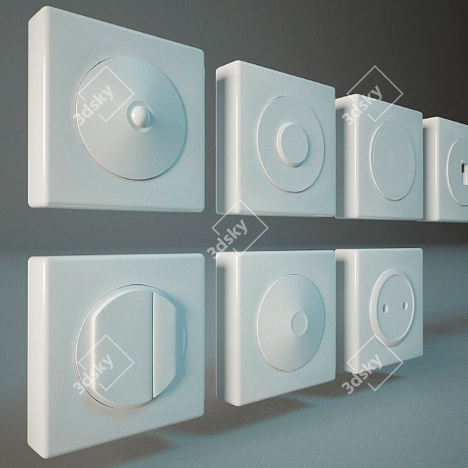 White Plastic Outlet Switches 3D model image 1