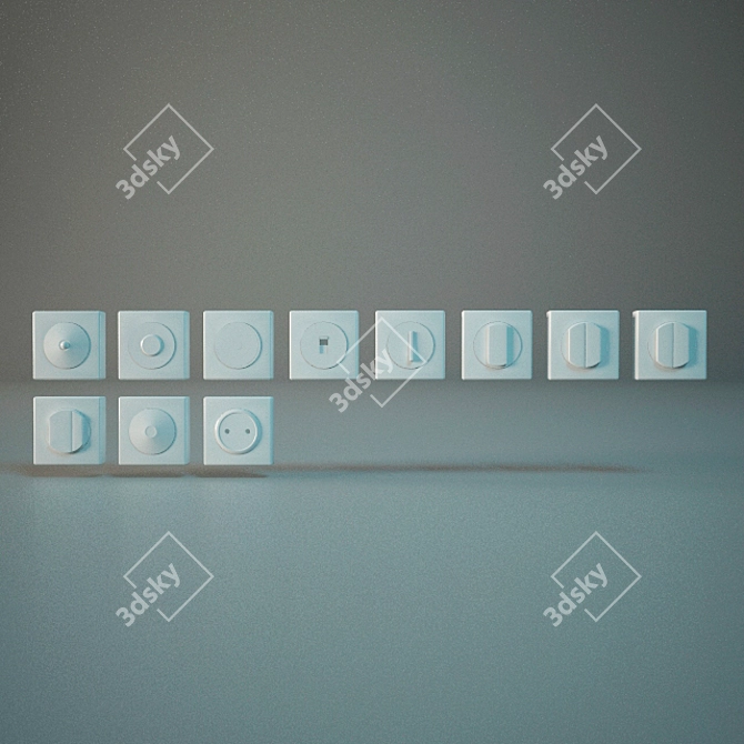 White Plastic Outlet Switches 3D model image 2