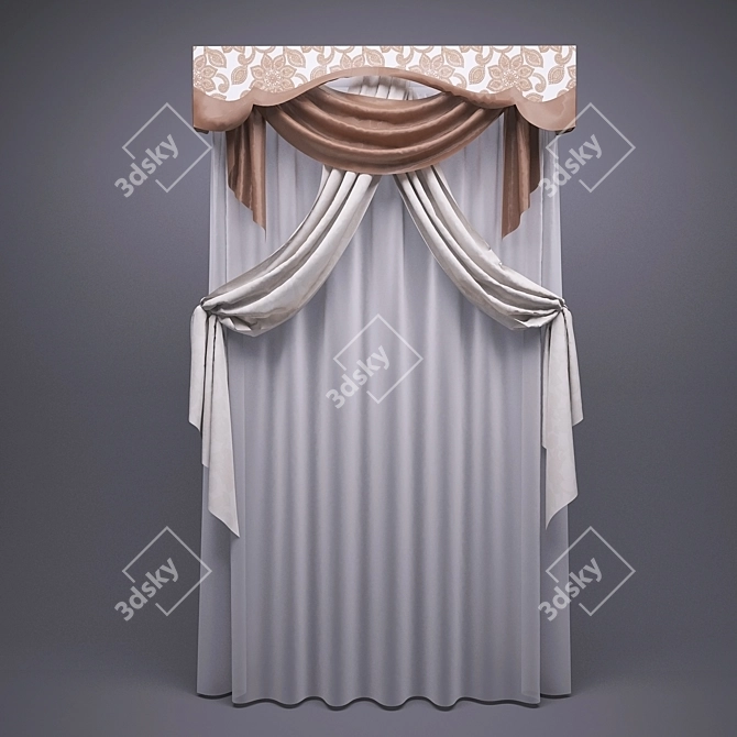 Elegant Curtain with Lambrequin 3D model image 1