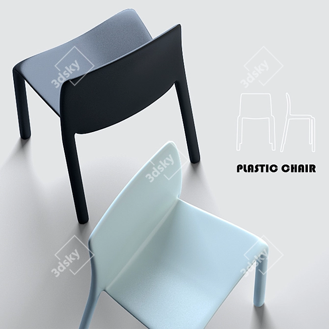 Sleek Plastic Seating 3D model image 1