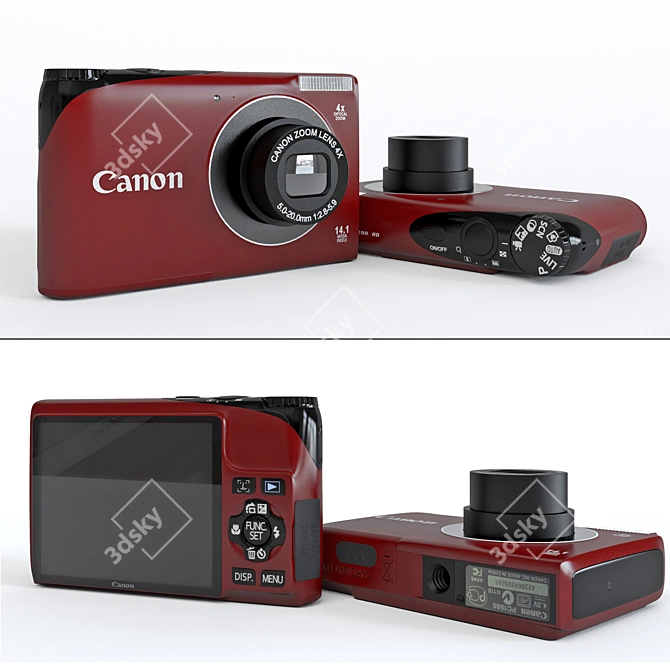 Canon A2200 Red & Black Camera 3D model image 1