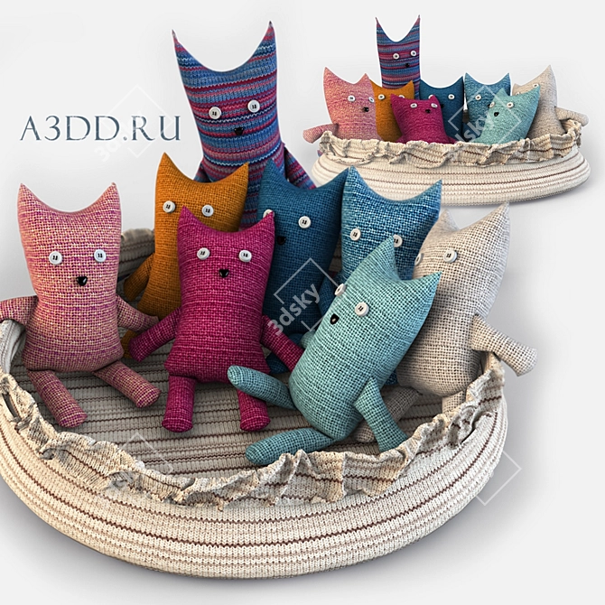 Cozy Knitted Cat Family 3D model image 1