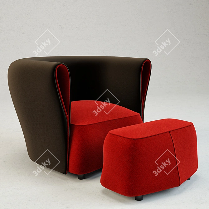 Curved Leather Armchair Set 3D model image 2