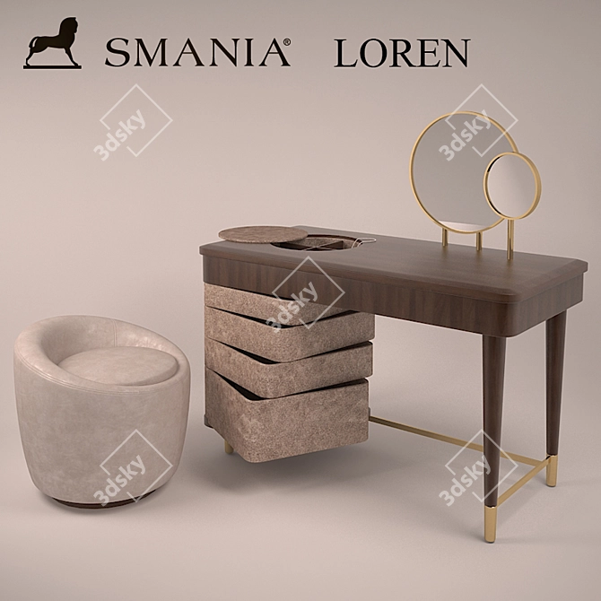 SMANIA Loren Dressing Table with Poof 3D model image 1