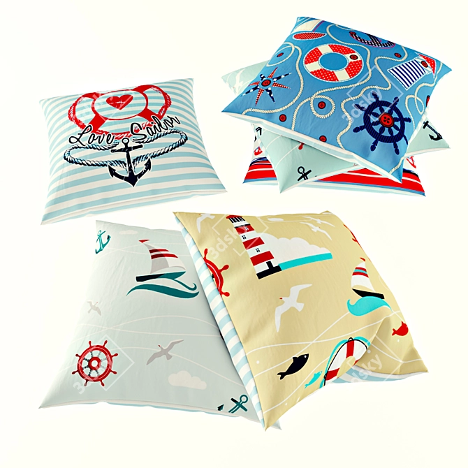 Adorable Sea-themed Kids Pillows 3D model image 1