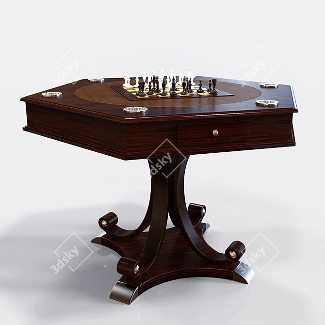 Wooden Chess Table 140x94cm 3D model image 1