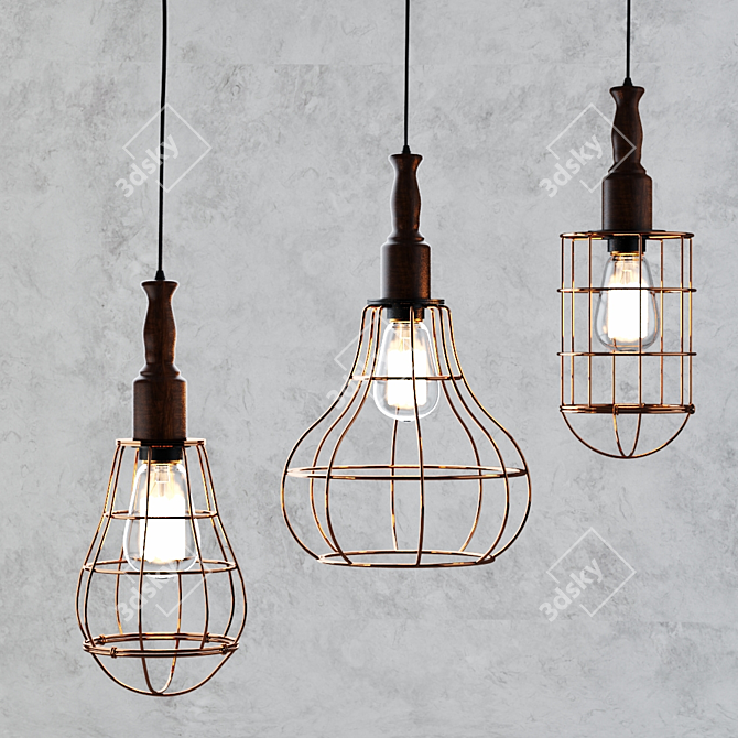 Modern Wire Pendant Lamps 3D model image 1