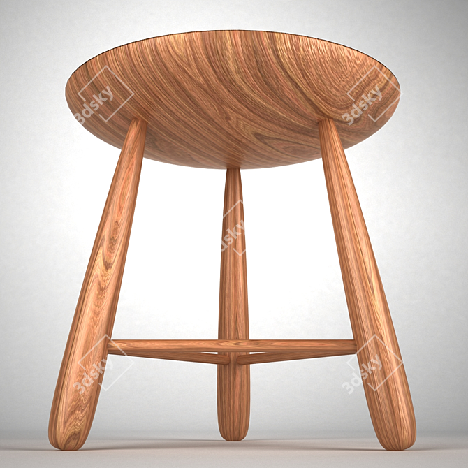 Ethnic Wooden Stool | Height: 40cm 3D model image 3