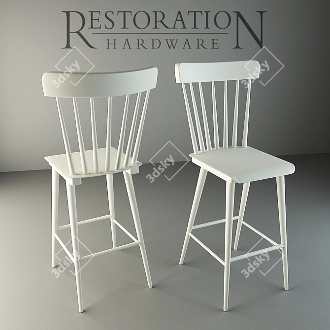 Title: Windsor Oak Barstool 3D model image 1