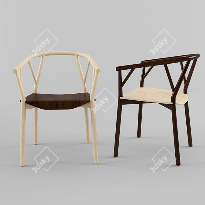 Elegant Curved Wood Chair 3D model image 1