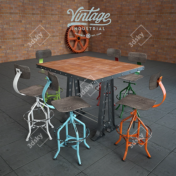 Industrial Loft Bar Set: A Frame Table & Wright Chairs 3D model image 1