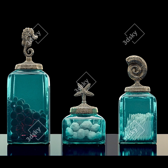 Ocean Waves Bathroom Canister Set 3D model image 1