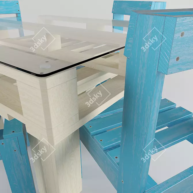 Rustic Pallet Table & Chairs 3D model image 2