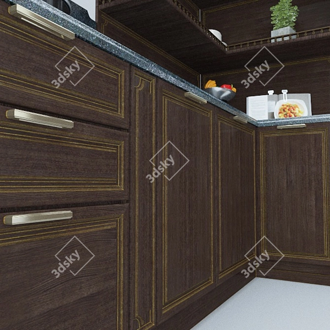 Custom Classical Kitchen (No Appliances) 3D model image 2
