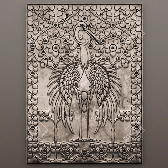 Handcrafted Wall Panel: Bird Stork Heron 3D model image 1